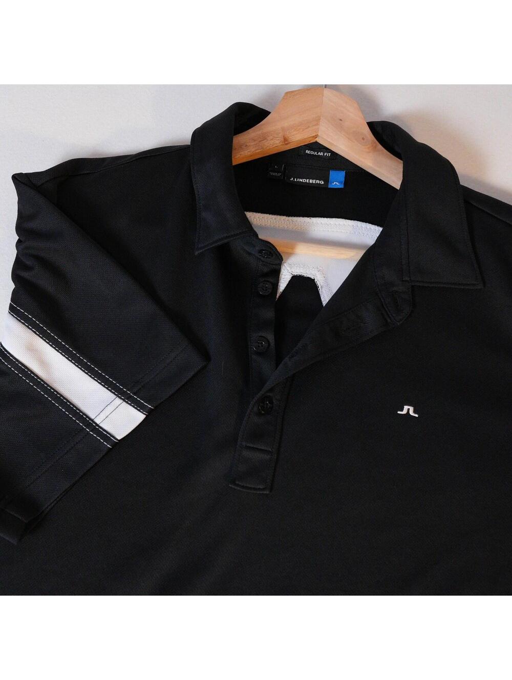 J Lindeberg Black Golf Polo Shirt Mens Large Regular Fit Performance Designer